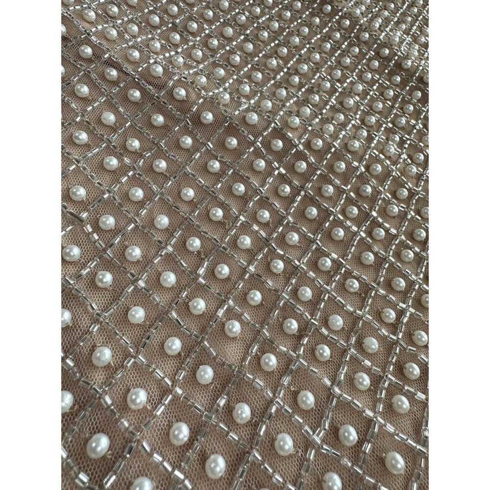 Mac Duggal 10062 Beige Size 4 Wrap Over Pearl Gown Beaded Bishop Sleeves NWT - Picture 12 of 16